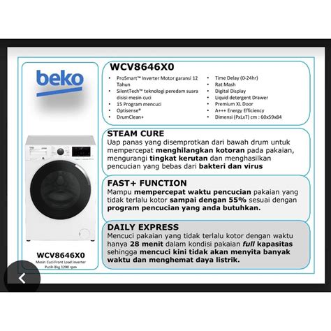 Jual Mesin Cuci Front Load Beko Inverter Kg Wcv Xo Shopee