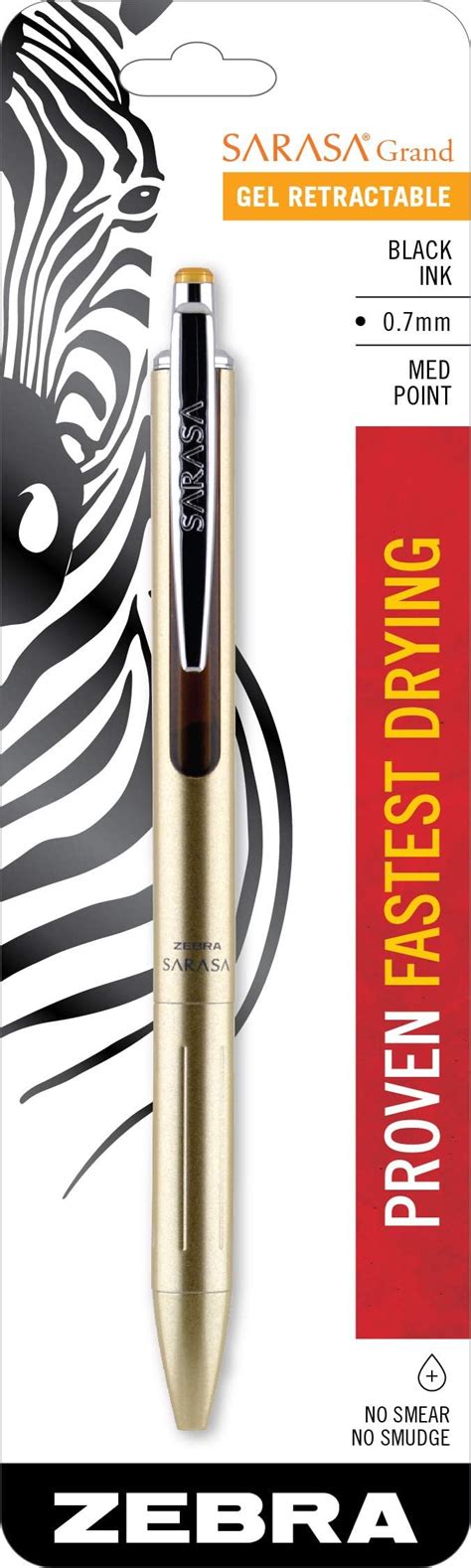 Zebra Sarasa Grand Retractable Gel Ink Pen Gold Barrel Medium Point