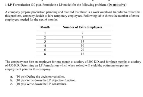 Solved 1 Lp Formulation 30 Pts Formulate A Lp Model For