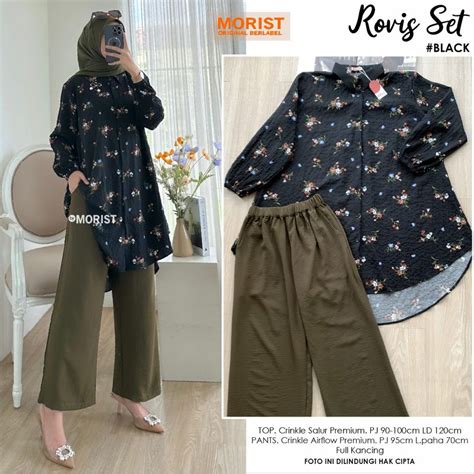 Jual Ootd Set Wanuta Super Kece Rovis Set Bahan Crinkle Salur Mix