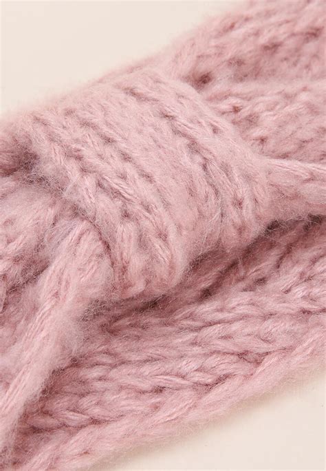 Womens Pink Knitted Headband Peacocks