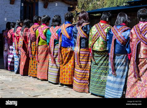 Prakhar Lhakhang Bumthang Bhutan Women In Traditional Dress For