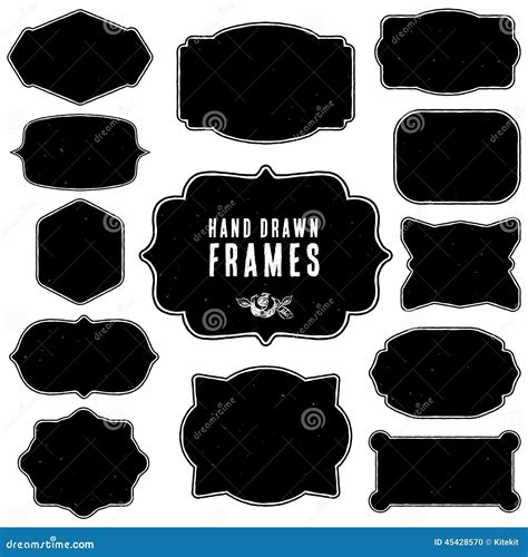 Set Of Vintage Blank Frames And Labels Hand Drawn Vector Stock Vector