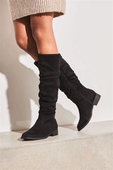 Buy Lipsy Black Regular Fit Suedette Ruched Knee High Boot From The