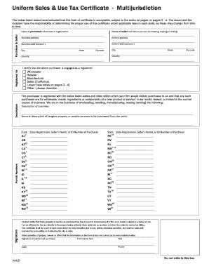 Fillable Online Uniform Sales Use Tax Certificate Multijurisdiction