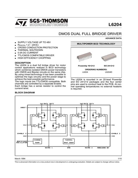 DMOS DUAL FULL BRIDGE DRIVER