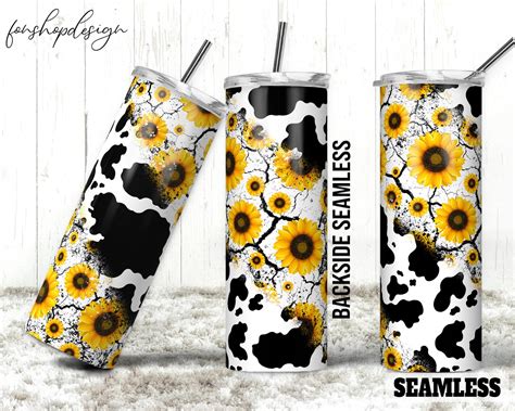 Cow Sunflowers Cowhide Seamless 20oz Skinny Tapered Straight Etsy