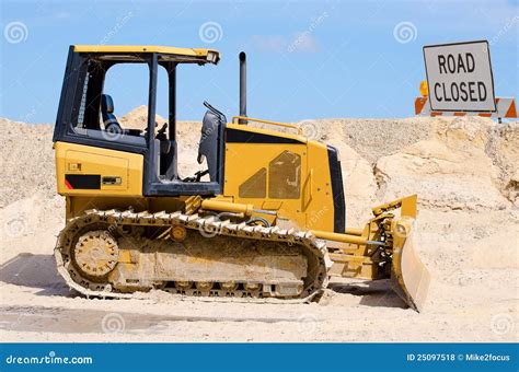 Tractor Bulldozer Working On Road Construction Stock Photo - Image ...