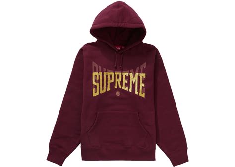 Supreme Rhinestone Shadow Hooded Sweatshirt Burgundy Fw22 Fr