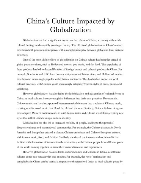 China’s Culture Impacted by Globalization Essay - China’s Culture ...