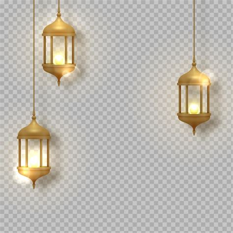 Premium Vector Gold Vintage Luminous Lanterns Arabic Shining Lamps