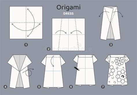 Step Step Instructions How To Make Origami Dress Stock Illustrations