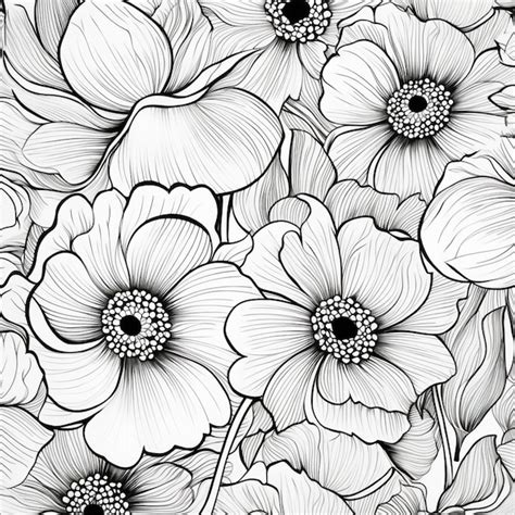 Un Dibujo En Blanco Y Negro De Flores Con Hojas Generativas Ai Foto