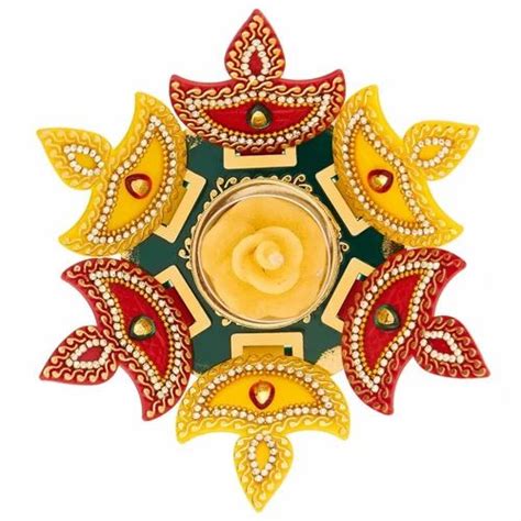 Red Mini Acrylic Diya Rangoli, For Decoration, Packaging Type: Plastic ...