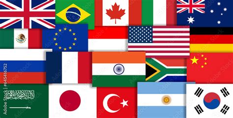 G20 countries flags collage . G20 countries flags illustration. Stock ...