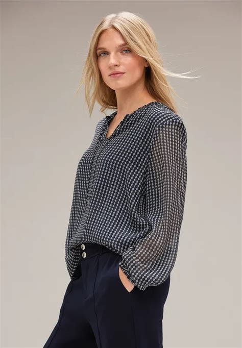 STREET ONE Geruite Chiffon Blouse Voor Dames In Blauw STREET ONE