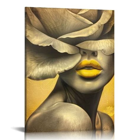 Jeuxus White Rose Flower Canvas Wall Art On Black Women Head Vintage