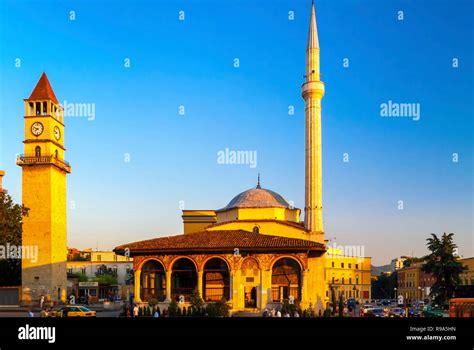 Ethem Bay Mosque And Clock Tower Skanderberg Square Tirana Albania