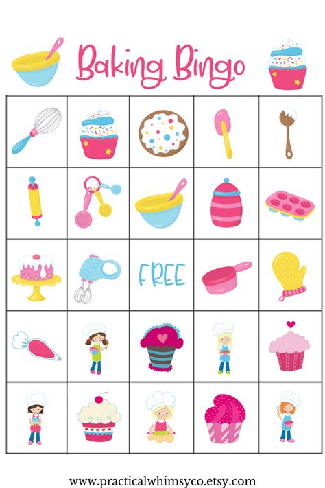 Printable Baking Bingo Game Girl Birthday Party Digital Download Kids