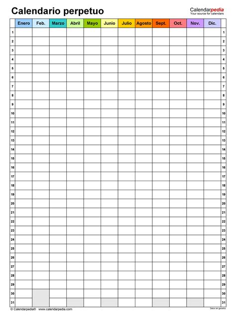 Calendario Perpetuo En Word Excel Y Pdf Calendarpedia