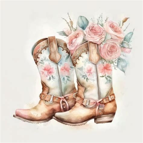 Water Colour Cowgirl Boots with Roses Image Generative AI Stock ...