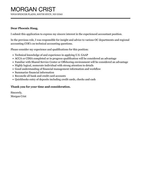 Experienced Accountant Cover Letter Velvet Jobs