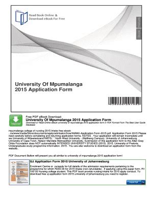 Fillable Online University Of Mpumalanga 2015 Application Form Fax