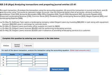 Solved Qs 2 8 Algo Analyzing Transactions And Preparing