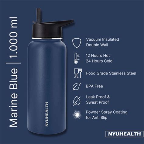 Promo Vacuum Insulated Water Bottle Nyuhealth 1 Liter Marine Blue