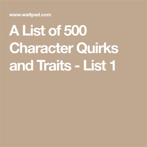 A List Of 500 Character Quirks And Traits List 1 Character