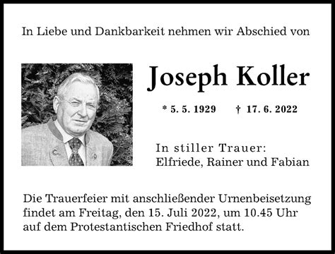 Traueranzeigen von Joseph Koller Allgäuer Zeitung