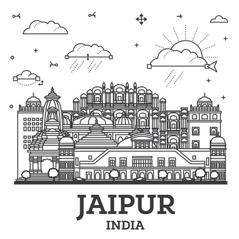 Outline Jaipur India City Skyline With Historic Buildings Isolated On