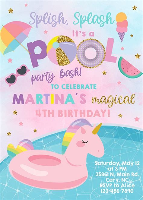 Pool Party Bash Birthday Invitation Splish Splash Pool Etsy