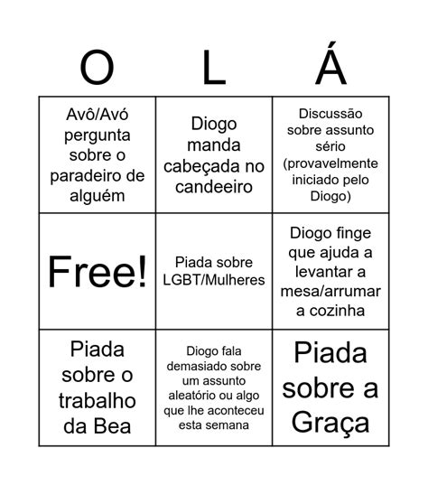 Almoço de Domingo Bingo Card