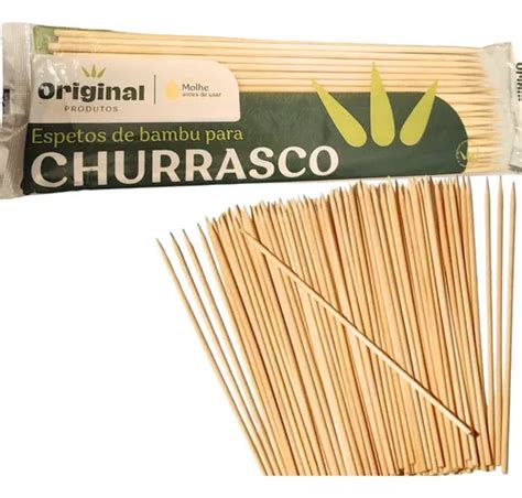 Espetos De Bambu Para Churrasco Original 50 Palitos 25cm