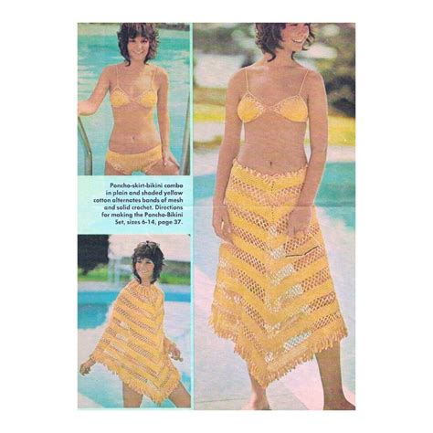 Vintage Crochet Pattern Swimsuit Bikini With Lacy Cover Up Poncho Skirt PDF Instant Digital