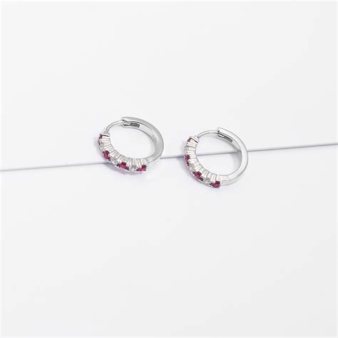 Sterling Silver Red And White Zirconia Huggie Earrings Simon Curwood