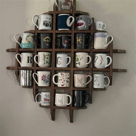 Natural Wooden Coffee Cup Mug Rack With Shelf.tea Cup Holder,rustic ...