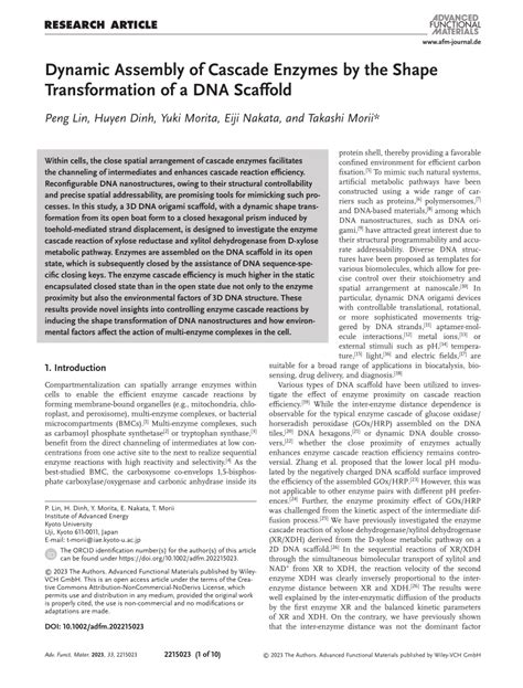 PDF Dynamic Assembly Of Cascade Enzymes By The Shape Transformation