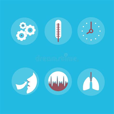 Medische Pictogrammen Op Het Thema Van Ademhaling Een Thermometer