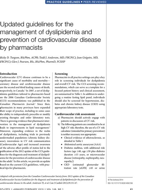 Updated Guidelines For The Management Of Dyslipidemia And Prevention Of