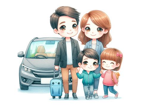 Cartoon Cute Family and Car Graphic by A.I Illustration and Graphics · Creative Fabrica