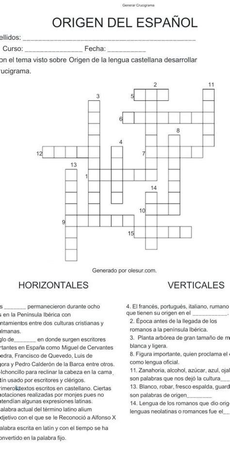 crucigrama del origen del español resuelto porfis alumnos