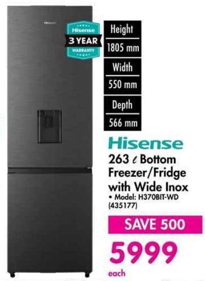 Hisense 263l Bottom Freezer Fridge With Wide Inox Offer At Makro