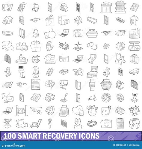 100 Smart Recovery Icons Set Outline Style Stock Vector Illustration