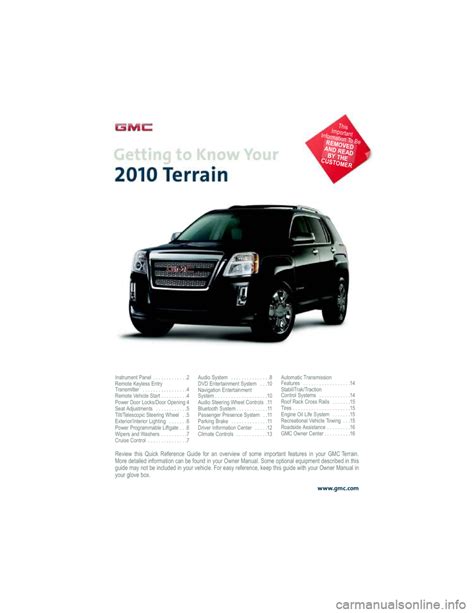 Gmc Terrain 2010 Owners Manual 16 Pages