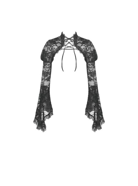 Gothic Black Lace Big Long Sleeves Sexy Slim Tie Up Shoulder Cape