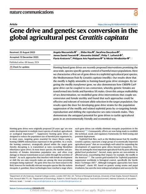 Pdf Gene Drive And Genetic Sex Conversion In The Global Agricultural Pest Ceratitis Capitata