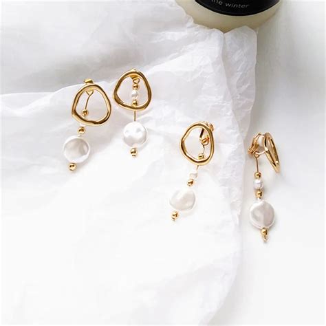 Korea Design Metal Gold Geometric Irregular Circle Square Pearl