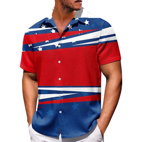 Dengdeng 4th Of July Shirts For Men Casual Short Sleeve Independence Day Button Down Collar